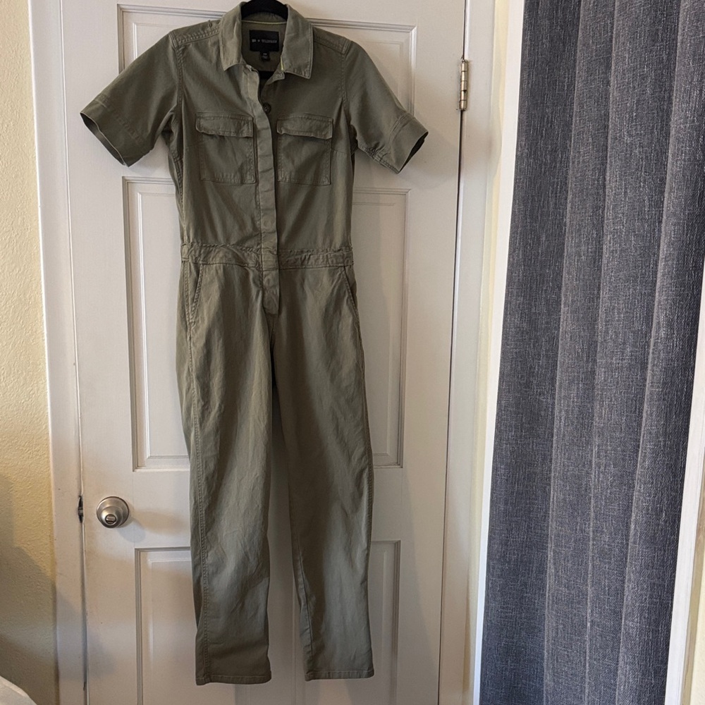 Wildfang Olive Green Short-Sleeve Utility Jumpsuit